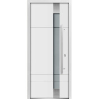 Front Exterior Prehung Frosted Glass Steel Door / Deux 1713 White Enamel / Stainless Inserts Single Modern Painted