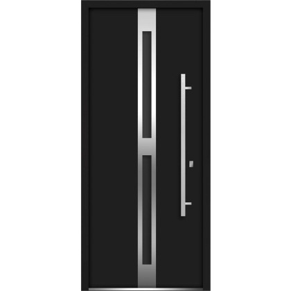 Front Exterior Prehung Glass Steel Door / Deux 1755 Black Enamel / Lite and Stainless Inserts Single Modern Painted
