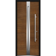 Front Exterior Prehung Glass Steel Door / Deux 1744 Natural Oak / Stainless Inserts Single Modern Veneer