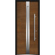 Front Exterior Prehung Glass Steel Door / Deux 1744 Natural Oak / Stainless Inserts Single Modern Veneer