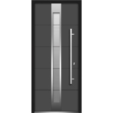 Front Exterior Prehung Frosted Glass Steel Door / Deux 1717 Gray Graphite / Lite and Stainless Inserts Single Modern Painted White
