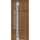 Front Exterior Prehung Frosted Glass Steel Door / Deux 1713 Natural Oak / Stainless Inserts Single Modern Veneer