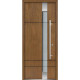 Front Exterior Prehung Frosted Glass Steel Door / Deux 1713 Natural Oak / Stainless Inserts Single Modern Veneer