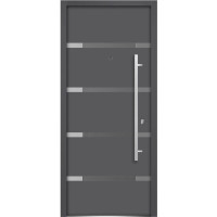Front Exterior Prehung Glass Steel Door / Deux 1105 Gray Graphite / Lite and Stainless Inserts Single Modern Painted White