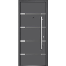 Front Exterior Prehung Glass Steel Door / Deux 1105 Gray Graphite / Lite and Stainless Inserts Single Modern Painted White