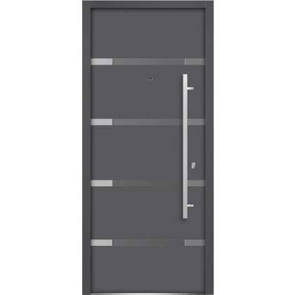 Front Exterior Prehung Glass Steel Door / Deux 1105 Gray Graphite / Lite and Stainless Inserts Single Modern Painted White