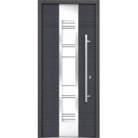 Front Exterior Prehung Frosted Glass Steel Door / Deux 0757 Gray Graphite / Lite Inserts Single Modern Painted