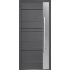 Front Exterior Prehung Steel Door / Deux 0729 Gray Graphite / Stainless Inserts Single Modern Painted