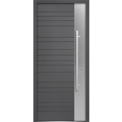 Front Exterior Prehung Steel Door / Deux 0729 Gray Graphite / Stainless Inserts Single Modern Painted