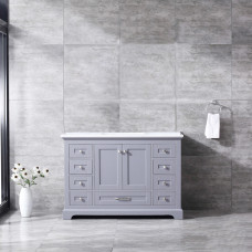Dukes Dark Grey Bathroom Vanity, White Carrara Marble Top, and White Square Sink