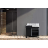 Zilara  Black and Grey Vanity, Castle Grey Marble Top, and White Square Sink