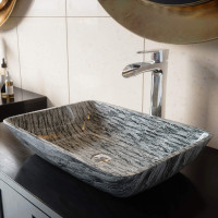 VIGO Rectangular Titanium Glass Vessel Bathroom Sink