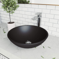 VIGO Black Round Cavalli MatteShell™ Glass Bathroom Vessel Sink