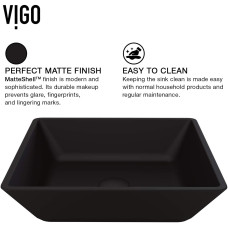 VIGO Black Roma Rectangular MatteShell™ Glass Bathroom Vessel Sink