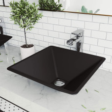 VIGO Black Serato Square MatteShell™ Glass Bathroom Vessel Sink