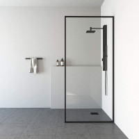 VIGO VG6077MBCL3474 3.0" L -34.13" W -74.0" H Meridian Framed Fixed Rectangle Shower Screen with Clear 0.38" Tempered Glass and Stainless Steel Hardware in Matte Black Finish