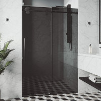 VIGO  Elan Frameless Sliding Rectangle Shower Door with Black Tempered Glass and Hardware in Matte Black Finish with Reversible Handle
