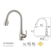 Single Handle Pull-Down Kitchen Faucet 8938Q Brushed Nickel or Polished Chrome