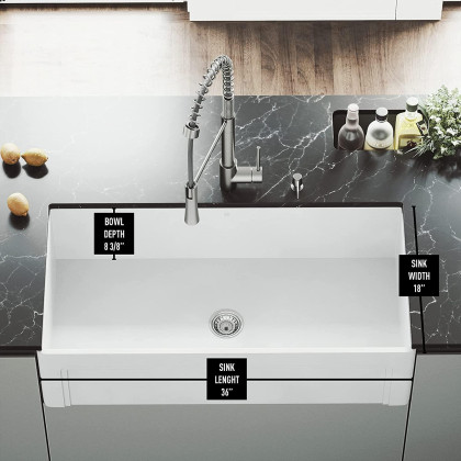 VIGO 36" Casement Front Matte Stone Farmhouse Kitchen Sink
