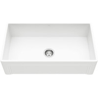 Matte Stone Farmhouse Composite 36 in. 0-Hole N/A Single Bowl Kitchen Sink with 1 Strainer in Matte White