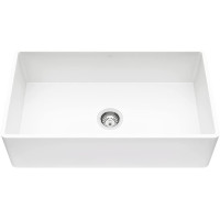Matte Stone Farmhouse Composite 33 in. 0-Hole N/A Single Bowl Kitchen Sink with 1 Strainer in Matte White
