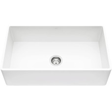 Matte Stone Farmhouse Composite 33 in. 0-Hole N/A Single Bowl Kitchen Sink with 1 Strainer in Matte White