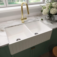 VIGO 33" Matte Stone Double Bowl Farmhouse Kitchen Sink